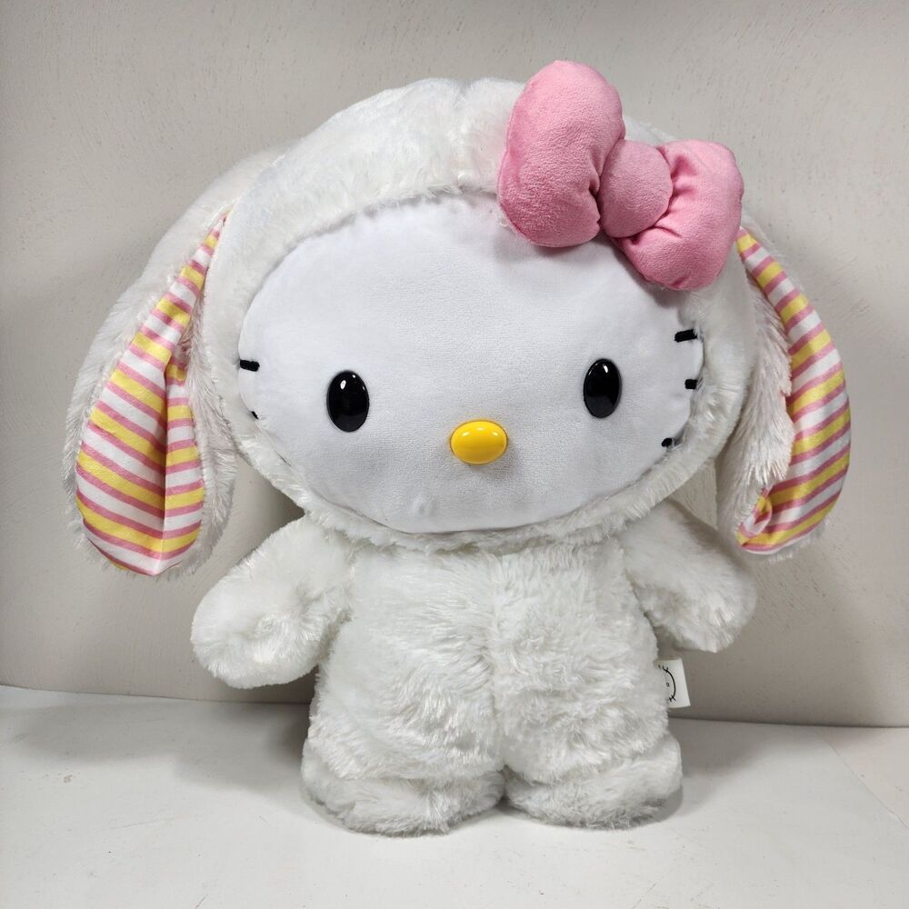 Hello Kitty Bunny Easter Greeter Big White Plush 2021 Pink Bow Gemmy 18" Stands